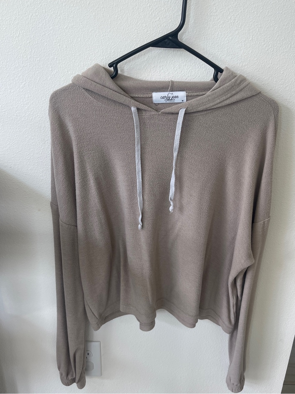 CJLA Cozy Taupe Cropped Hooded Pullover Sweatshirt